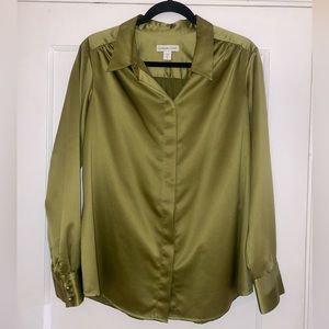 Green satin finish button down top